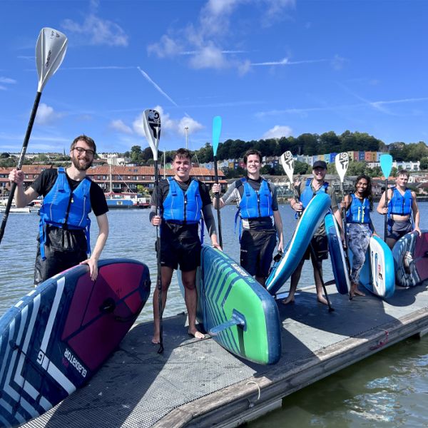 Rohan Short team go paddleboarding at Bristol Harbourside